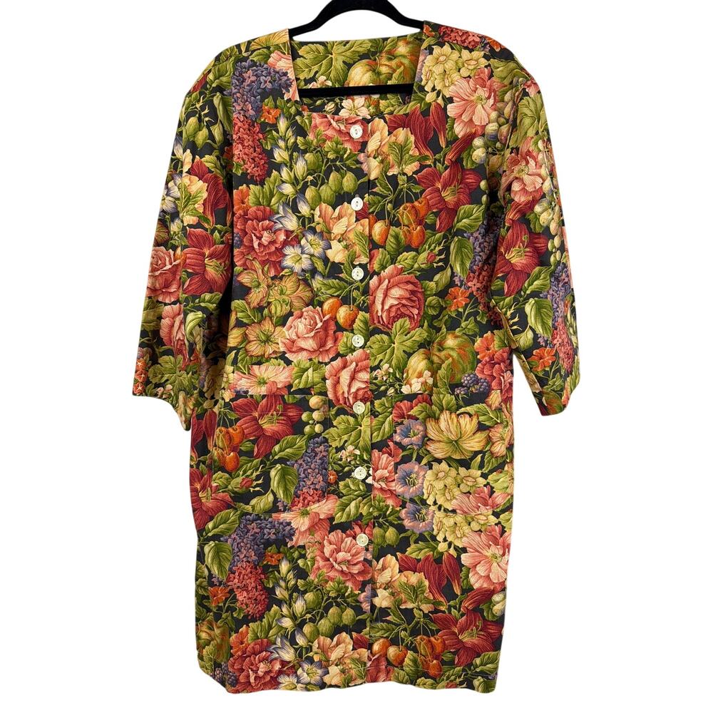 Vintage Gianna Rose Multicolor Floral Square-Neck Button-Up Jacket ONE SIZE